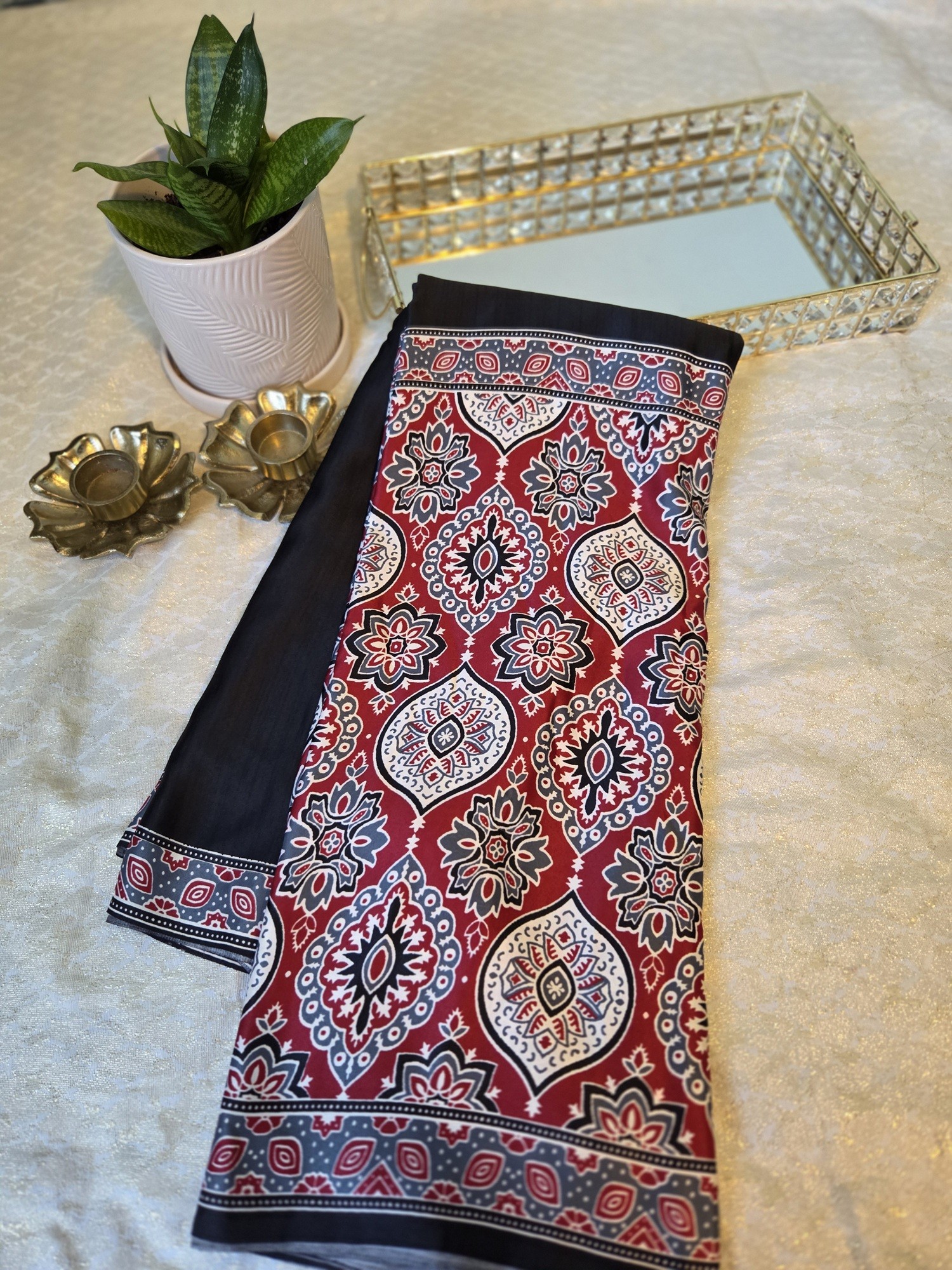 Ajrakh satin silk - red and black